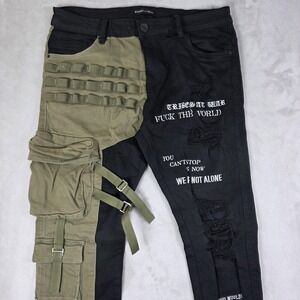Embellish Jeans Mens 34x34 Black Olive Cargo Strap Distressed Biker Streetwear